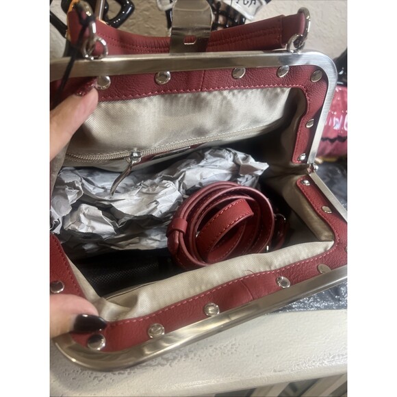 NWT-The Trend Genuine Leather Red Doctor Style Crossbody Handbag Purse main image 2